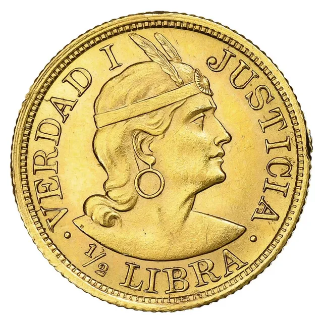 ½ Libra Peruana — or (Pérou, 1908)