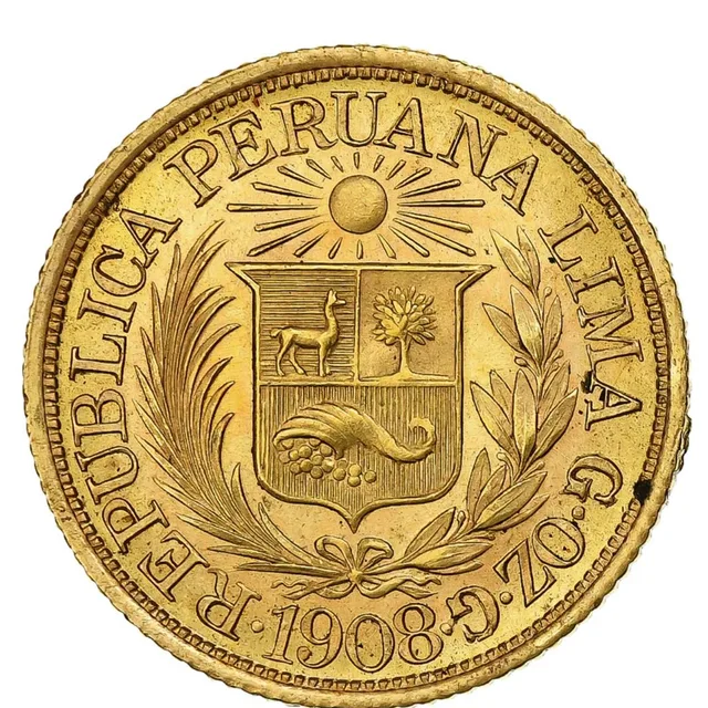 ½ Libra Peruana — or (Pérou, 1908), revers